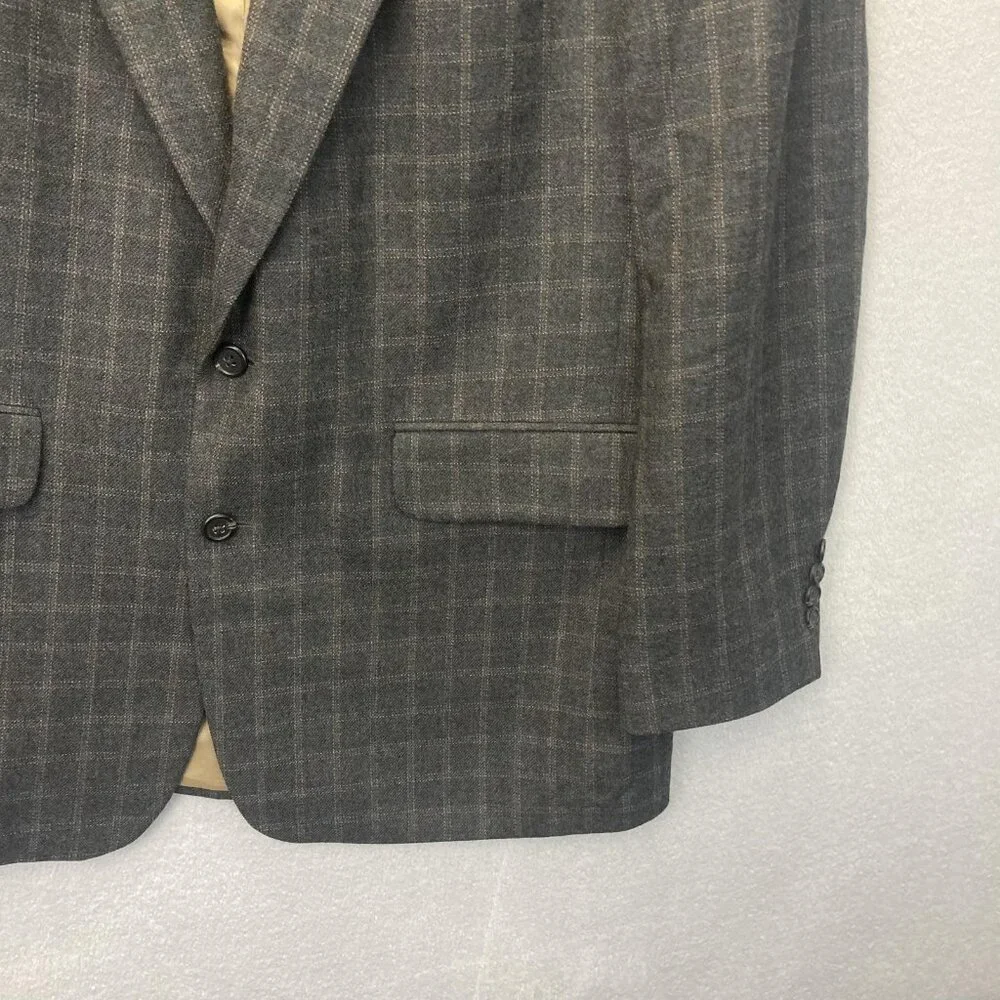Lands' End 100% Lambswool‎ Blazer Jacket Mens 42 Long 42L Gray Plaid USA Made